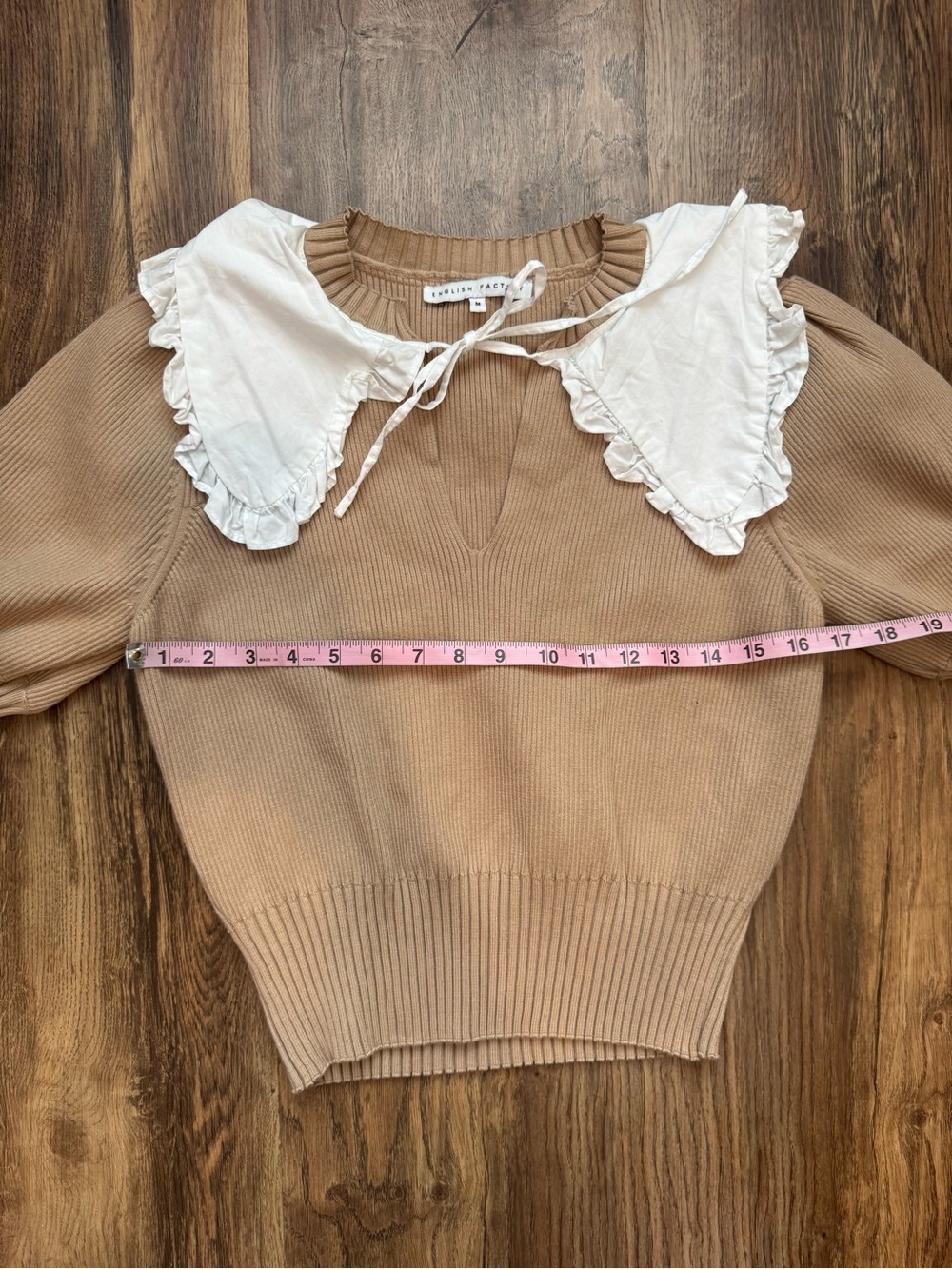 Anthropologie English Factory Puff-Sleeve Poplin Collared Sweater Size M - Picture 7 of 11